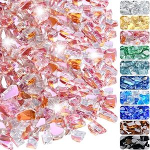 RUOJAS 20 Pounds Fire Glass 1/2 Inch High Reflective Tempered Firepit Glass Rocks for Fireplace, Fire Pit Table, Fire Bowl and Landscaping (Rose Gold)