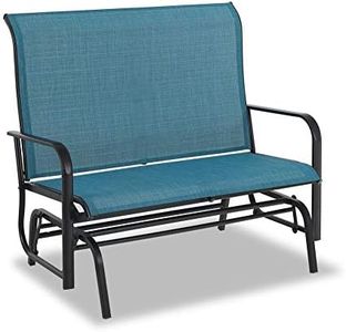 PHI VILLA Outdoor Glider Rocking Bench Chair Clearance for 2 Person, Patio Loveseat Gliders with 42" High Back for Outside Lawn Garden Deck, Blue