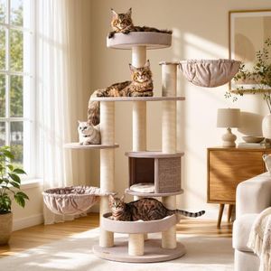 Sopapets Cat Tree for Large Cats, Extra Large Cat Tower, Beige