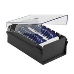 Acrimet Index Business Card Size File Holder Organizer Metal Base Heavy Duty (AZ Index Cards and Divider Included) (Black Color with Clear Crystal Plastic Lid Cover)