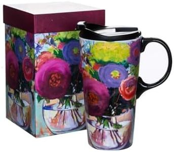 Topadorn Ceramic Travel Mug with Lid Coffee Cup with Lid Ceramic Mug with Matching Box, Flower