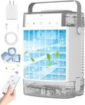 Portable Air Conditioner, Personal Evaporative Air Cooler with Dual Tank, 2 Mist Modes, 3 Wind Speed, USB Powered Desk Cooling Fan with 7-Color Mood Lighting for Office/Bedroom