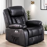 BSTSEL Electric Recliner Armchair For the Elderly with Massage & Heat, Extended Footrest, USB+Type C Ports, Electric Recliner Chair for Living Room Bedroom (Black PU Recliner Chair)