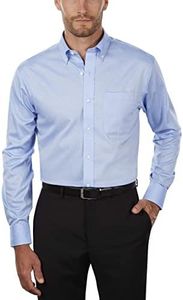 Tommy Hilfiger Men's Non Iron Regular Fit Solid Button Down Collar Dress Shirt, Blue, 15.5" Neck 32"-33" Sleeve
