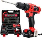 TEENO 21V Cordless Drill Driver Set 21V,Hammer Drill with 2 Lithium-Ion Batteries 1500mAh with Kitbox,18+3 Torque,32N.m Max,25 PCS Drill Bits 2 Speed,LED Light,Impact Drill for Home Garden DIY.