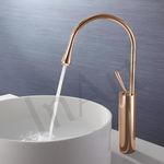 InArt Bathroom Single Lever Hole Basin Mixer Pillar Tap Brass High Neck Long Body Sink Rose Gold Faucet