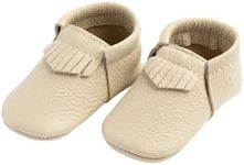 Freshly Picked First Pair City Leather Baby Moccasins Unisex - Baby Girl Shoes, Baby Boy Shoes - Soft Sole Baby Shoes (Cream, 2)