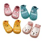 XM-Amigo 4 Pairs of Baby Boys Girls Indoor Pre-Walker Shoes Slippers Anti-Slip Shoes Socks, Pink Set02, 12-18 Months