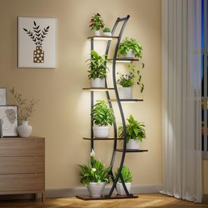 MJOMKN Plant Stand with Grow Light Indoor, 7 Tiered Metal Plant Shelf for Indoor Plants Multiple, 62" Tall Flower Display Stand, Curved Design Plant Holder Rack for Living Room, Patio, Balcony Decor