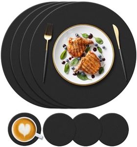KERYCHIN Round Silicone Placemats(34cm) and Coasters(10cm) Set of 4, Heat-Resistant 450 °F Place mats, Non-Slip and Washable, Table Mats for Restaurant, Hotel, Kitchen Glass Dining Table, Black