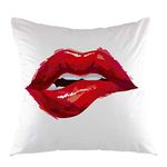 oFloral Red Lip Pillowcase,Sexy Biting Lips Throw Pillow Case Square Cushion Cover for Sofa Couch Bedroom Living Room Dorm Decoration 18 X 18 Inch Red White