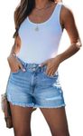 Jean Shorts for Women High Waisted Stretchy Ripped Denim Shorts Casual Distressed Frayed Hem Summer Cutoffs (AU, Alpha, Large, Regular, Regular, Light Blue)