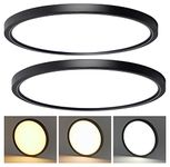 CycevSun 15.8 Inch Dimmable Black LED Flush Mount Ceiling Light 24W 3000K-4000K-5000K Selectable - Low Profile, Ultra Thin 0.98", 120Vac, ETL Listed - 2 Pack