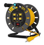 Camco 50-Ft 13 Amp RV Extension Cord Reel - Rated for 125V / 1,625W - Features 4 125V Electrical Outlets & 2 USB Ports - Includes On/Off Switch & Built-In Circuit Breaker (55291)