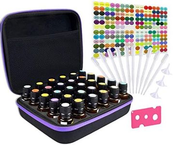 TUZAZO Essential Oils Storage, Essential Oils Carrying case for 30 Bottles 5ml 10ml 15ml, Hard Shell Shockproof, Come with Bottle Opener, Bottle Cap Labels (Black&Purple)