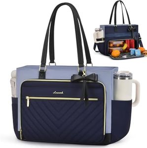 LOVEVOOK Lunch Bag, Tote Bag for Women with Insulated Lunch Compartment & Cup Holder, Insulated Lunch Bag Fit 17.3 Inch Laptop, Water Resistant Large Capacity Work Tote for Teacher, Nurse, Office