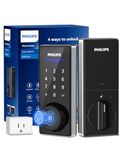 Philips Wi-Fi Smart Door Lock, Keyless Entry Door Lock with App Control,Fingerprint ID,Auto Unlock,Keypad Deadbolt with Wi-Fi Bridge Adaptor,Smart Locks for Front Door - Satin Nickel