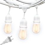 Brightech Ambience Pro LED String Lights - 48 Ft Commercial Waterproof Patio Lights with Vintage Edison Bulbs - White Porch String Lights for Outdoors, Backyard, Wedding - 2W, Heavy Duty