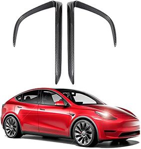 Arcoche Fog Light Trim Cover for Tesla Model Y Front Fog Lamp Frame Blade Trim Front Eyebrow Spoiler External Decoration Accessories for 2020 2021 2022 Model Y (Glossy Carbon Fiber)