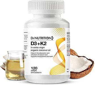 Vitamin D3 + K2 in Organic Coconut Oil, Vitamin K2 MK7 + D3 (1000IU), Rapid Bone and Heart Health Formula, Helps Absorb and Utilize Calcium, Supports Immunity, Improves Mood - 120 Softgels