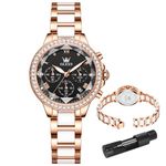 OLEVS Watches for Women Stainless Steel Womens Watch Diamond Luxury Chronograph Dress Ladies Watches Fashion Casual Black Dial Waterproof Women's Watches Quartz Ladies Watches with Date