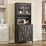 YITAHOME Kitchen Pantry Cabinet Storage with Microwave Stand, 67'' Tall Pantry Buffet Cabinet w/Acrylic Glass Doors and Glass Holder, Freestanding Hutch Cupboard for Home, Kitchen, Dark Rustic Oak