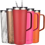 mininoo 24 oz Tumbler with Handle, Insulated Travel Coffee Mug with Lid and Straws, Stainless Steel Coffee Tumbler Leak-proof (Red)