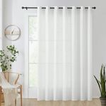 FMFUNCTEX Extra Wide White Linen Curtain for Sliding Patio Door Curtain 84 Inches Long 1 Panel for Living Room, Semi Sheer Glass Door Room Divider Drape Bedroom, Sheer Privacy Grommet Window Treatment