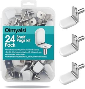 Oimyalsi 24 Pack Shelf Pegs 5mm (3/16'') with Storage Box, L-Shaped Metal Shelf Pins with Anti-Slip Caps, Nickel Plated Replacement for Kitchen Pantry, Bookcase, Medicine Cabinet & Glass Shelves