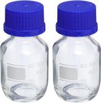 VVS Borosilicate Glass reagent bottle 50ml with leak proof Blue Screw Cap pack of 8 for glassware chemical bottles for lab, laboratory, kitchen and professional use