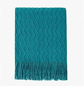 BOURINA Textured Solid Soft Sofa Throw Couch Cover Knitted Decorative Blanket,teal, 127x228cm