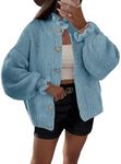 Saodimallsu Womens Ruffle Cardigan Oversized Button Up Fall Trendy Ribbed Knit Open Front Long Sleeve Loose Cute Sweater Blue