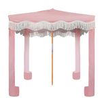 AMMSUN Beach Cabana with Fringe, 6'×6' Boho Beach Canopy with Tassels, Easy Set up & Premium Wood Pole, Cool Cabana with Sand Pockets, Instant Sun Shelter for Beach Patio Garden Outdoor, Gentle Pink
