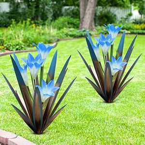 Homight Metal Agave Plants Outdoor Decor Mexican Yard Art Plants Garden Decor for Outside Metal Art Flowers Gifts for Butterflies Bees Birds for Gifts (2 Big&Lily)