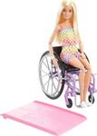 Barbie Doll with Wheelchair and Ramp, Kids Toys and Toys, Blonde, Barbie Fashionistas, Rainbow Romper, Clothes and Accessories