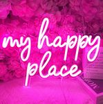 SYLHOME Pink My Happy Place LED Neon Light Sign USB Girls Babys Bedroom Living Room Kitchen Wall Decor Sign Wedding Birthday Party Sign Christmas Gifts 15.8" X 11.2" 5V Teens