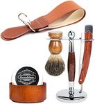 Men Straight Shaving Razor Badger Hair Brush Stand Holder Leather Strop Soap Bowl