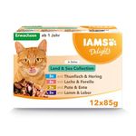 IAMS Delights Complete Wet Cat Food for Adult 1+ Cats Meat and Fish Variety in Jelly Multipack 12 x 85 g Pouches