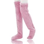 CUEYU Cozy Socks, Cozy Socks Knee High, Sock Slippers, Warm Over Knee Footwear, Teddy Legs Long Socks, Knee High Slippers, Fuzzy Socks (pink,One Size)