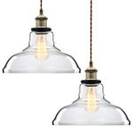 Long Life Lamp Company Pack of 2 Modern Vintage Glass Chandelier Shade Pendant Hanging Ceiling Light E27 - Clear Glass