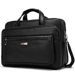 Leather Briefcase for Men Large Capacity 15.6 Inch Laptop Business Travel Shoulder Bag Black