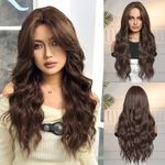 OUFEI Long Wavy Brown Wig for Women Big Scalp Natural Synthetic Hair Heat Resistant Wigs for Daily Party Cosplay Wear