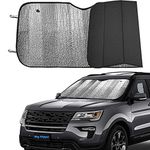 Big Hippo Front Car Sunshade Windshield-Jumbo/Standard Sun Shade Keeps Vehicle Cool-UV Ray Protector Sunshade-Easy to Use Sun Shade-Silver/Blue Sides(Size: 55"X 27.5")