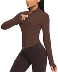 QUEENIEKE Workout Running Jackets for Women Zip Up Athletic Yoga BBL Jacket Cropped Tops with Thumb Holes (Toasted Brown, S)