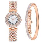 CdyBox Women Watches Diamond Luxury Quartz Watch Ladies Wristwatches with Crown Bangle Set Gifts, Rose gold, Modern