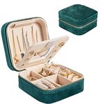 Darbermu Mini Jewelry Box Organiser, Portable Travel Jewellery Case, Velvet Double Layer Jewelry Bag with Mirror, Rings Earrings Necklace Bracelets Jewelry Gift Box Girls Women (Green)