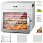 KWASYO Stainless Steel Dehydrator, 8 Tray Food Dehydrator Machine with Recipe Book, 30~90℃ Temperature Setting, 24H Timer, Dehydrator Food Dryer for Fruits,Meats,Vegetables,Jerky