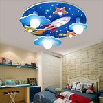 LED Ceiling Light Children Cartoon Lamp Nursery Lighting Design Acrylic Wood Lampshade Ceiling Lamp for Room Bedroom Dimmable with Remote Boys Girls Moon Star Universe Chandelier,Blue