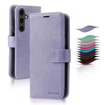 MONASAY Wallet Case Compatible for Samsung Galaxy A15, [Included Glass Screen Protector][RFID Blocking] Flip Folio Leather Cell Phone Cover with Credit Card Holder, Lavenders