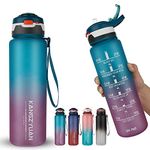 Motivational Water Bottle with Time Marking, 32oz Water Bottle with Straw, Reusable Water Bottle for Gym School Kids Hiking Running Blue/Purple Gradient